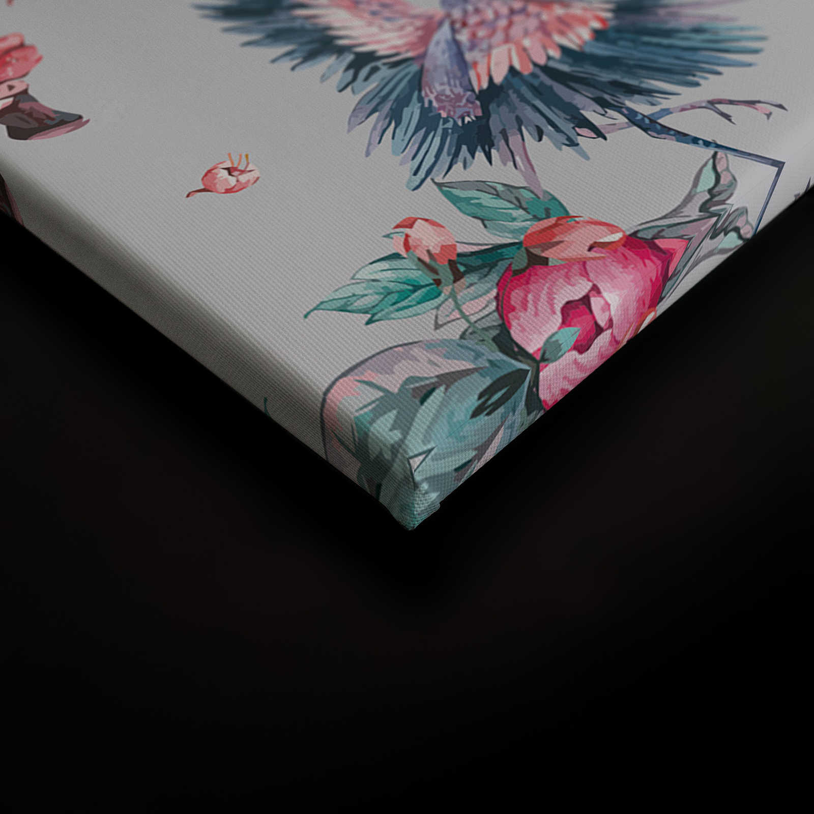             Leinwandbild florales Muster mit Vögeln und Blättern – 0,90 m x 0,60 m
        