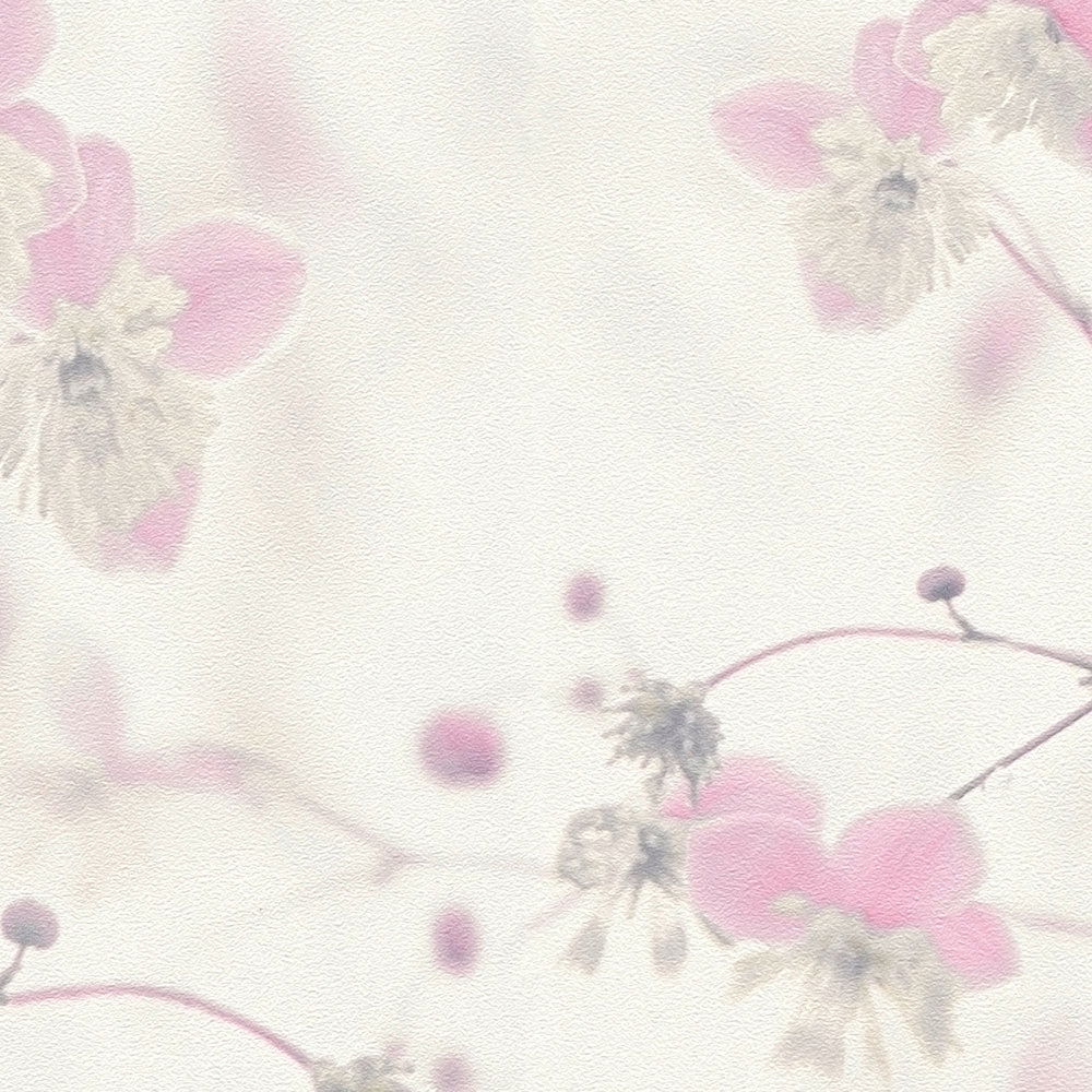             Moderne Landhaus Tapete Blumenmuster – Grau, Rosa
        