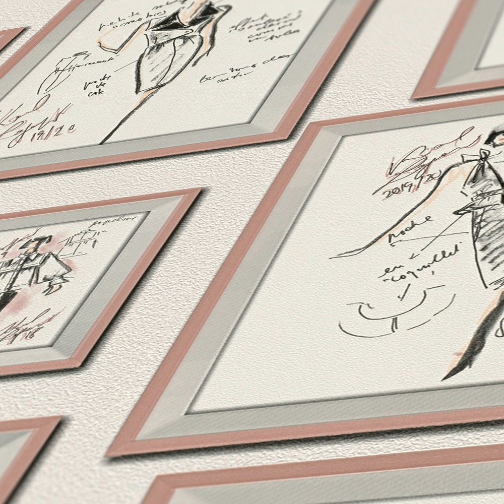             Vliestapete Karl LAGERFELD Mode Entwürfe – Weiß, Rosa
        