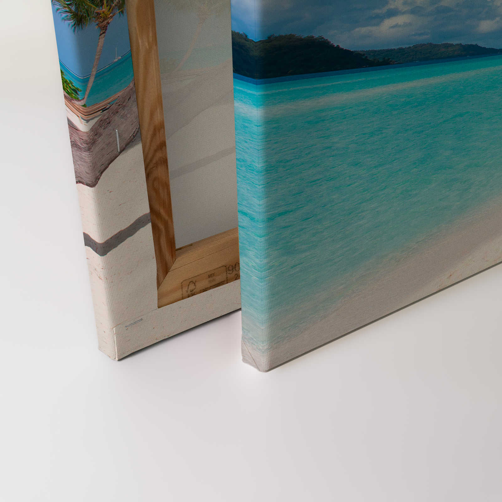             Leinwandbild Idyllischer Strand mit klarem Wasser und Palmen – 0,90 m x 0,60 m
        