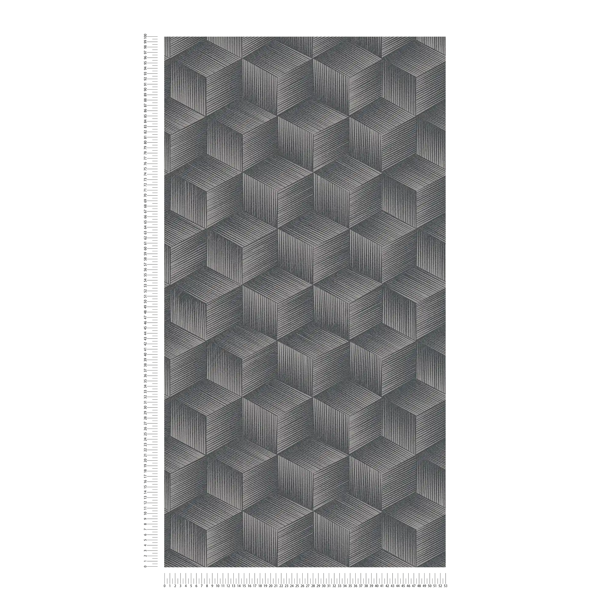 3D-Tapete mit Glitzereffekt und Quadratmuster PVC-frei – Schwarz, Grau