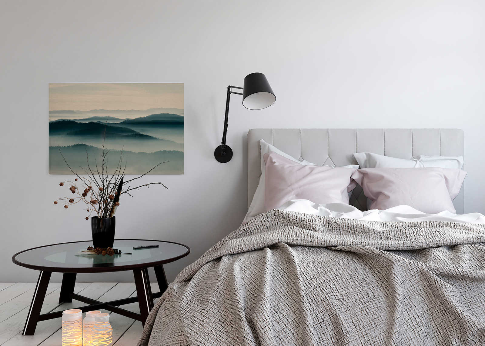 Horizon 1 - Leinwandbild mit Nebel-Landschaft, Natur Sky Line in Pappe Struktur – 0,90 m x 0,60 m