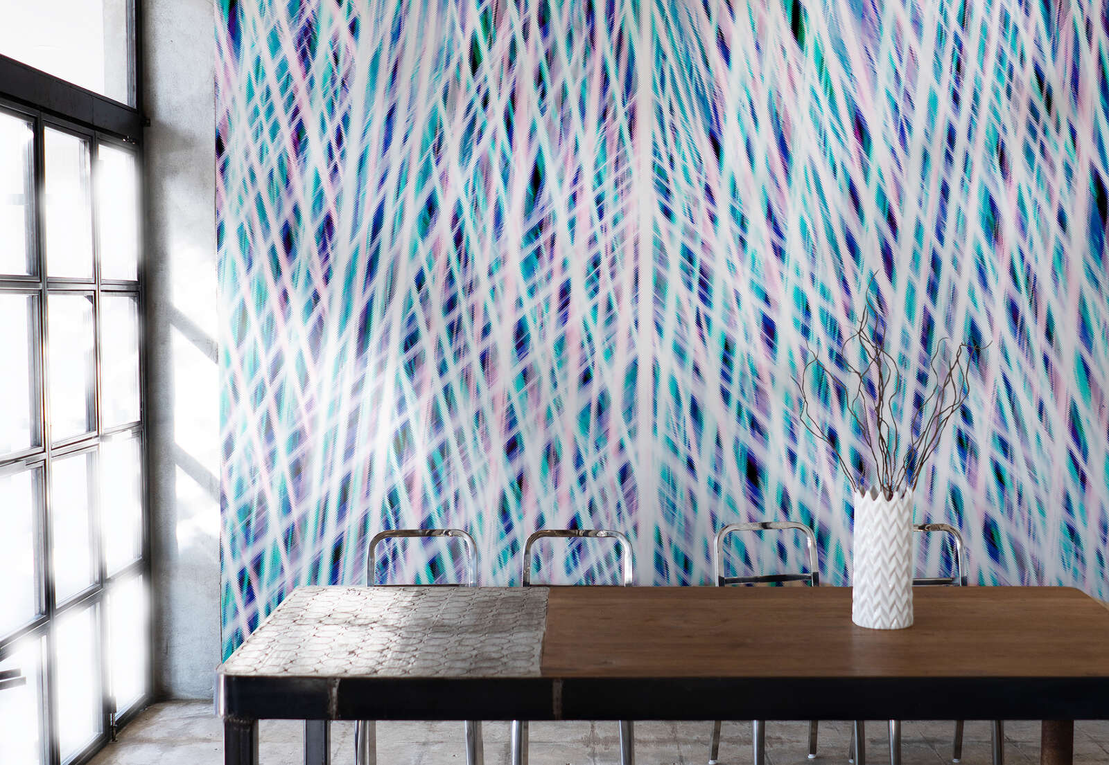             Fototapete 'Eisblauer Fadentraum' – Filigrane Texturoptik in kühlem Blau, glatt – Blau, Weiß
        