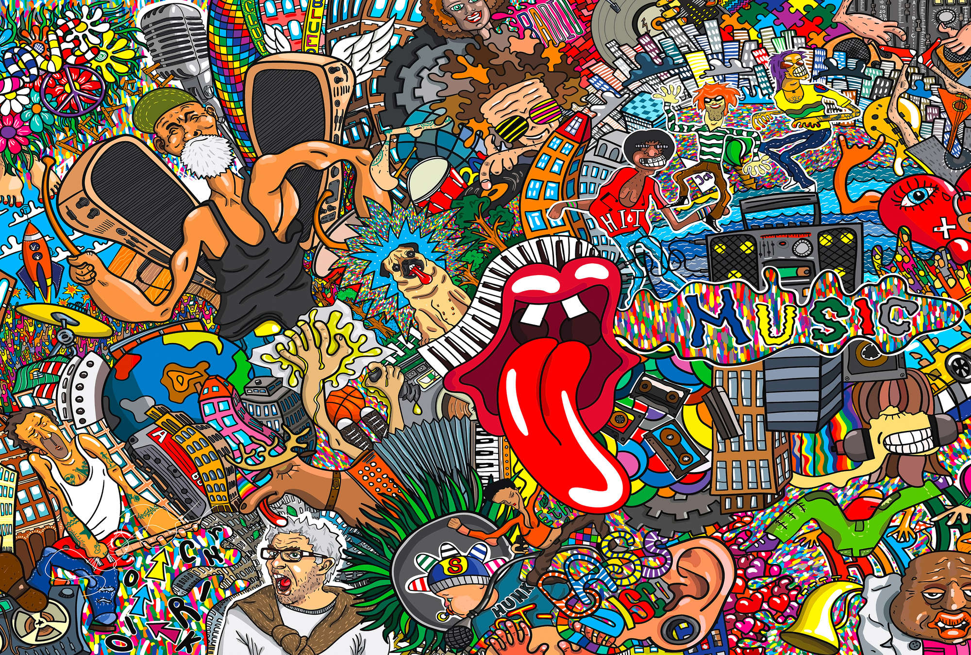             Street Art Vliestapete – Fototapete im bunten Graffiti Comic Design – Bunt, Rot
        