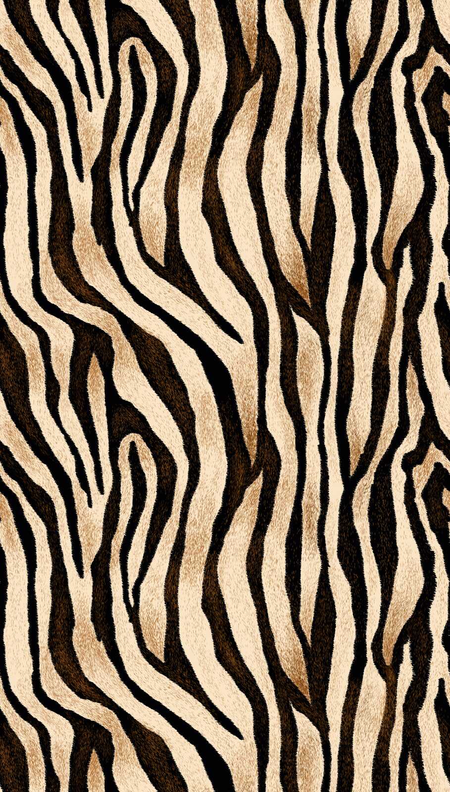             Exotische Vliestapete mit wilden Zebrastreifen und einer großflächigen Musterwiederholung – Beige, Schwarz, Braun
        