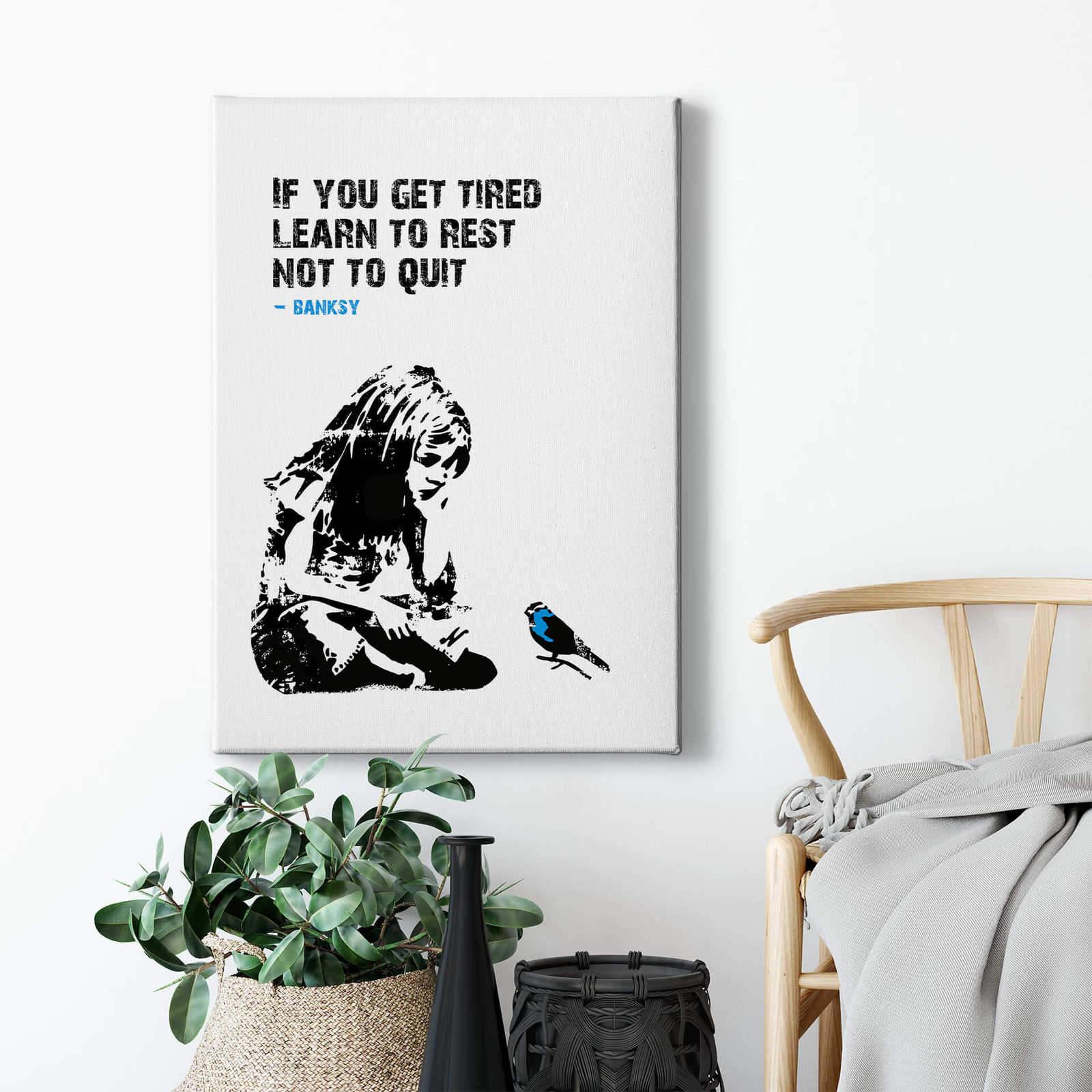             Canvas print 'If you get tired' by Banksy – black and white
        