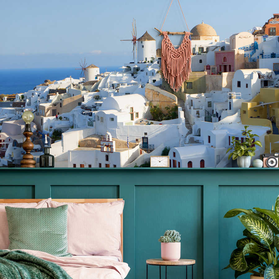        Photo wallpaper Santorini's narrow alleys - mother-of-pearl smooth non-woven
    