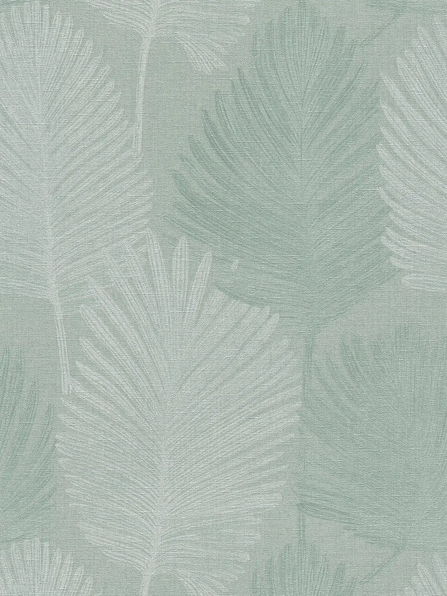         Natürliche Vliestapete mit großflächigem Blättermotiv, leicht strukturiert – Grün, Hellgrau
    