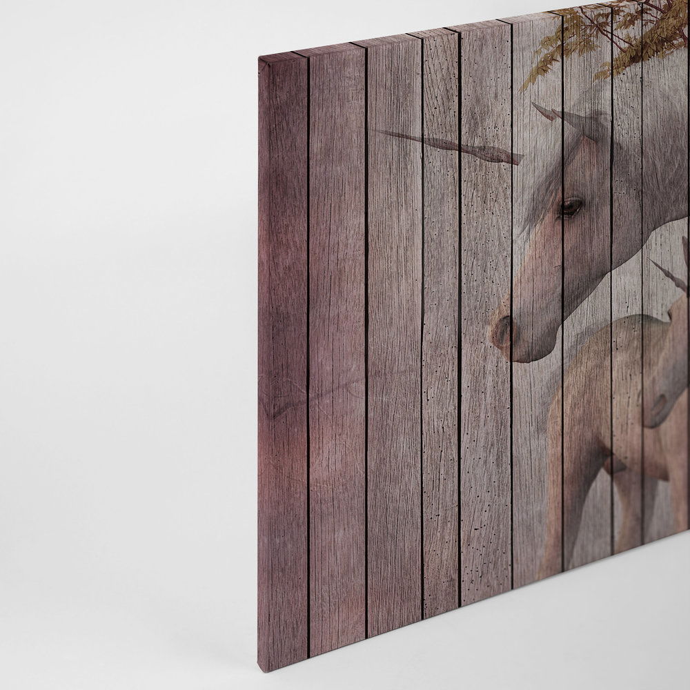            Fantasy 4 - Einhorn & Holzoptik Leinwandbild – 0,90 m x 0,60 m
        
