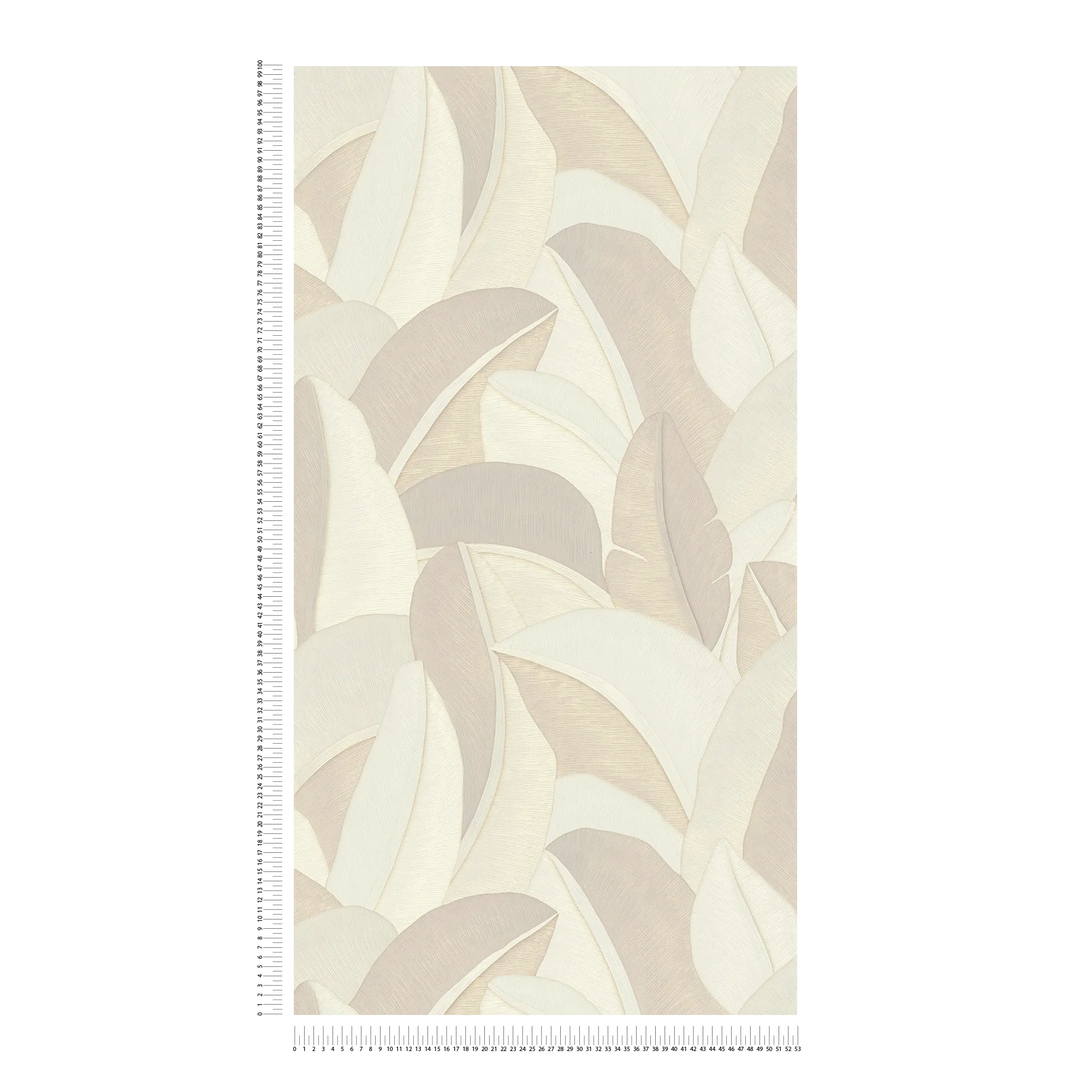             Moderne Botanical Vliestapete mit überlappenden Blattformen strukturiert – Creme, Weiß, Metallic
        