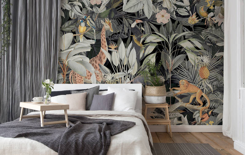 Wandtapete, Dschungelmotiv, tropische Pflanzen, Tiermotive, Naturdesign
