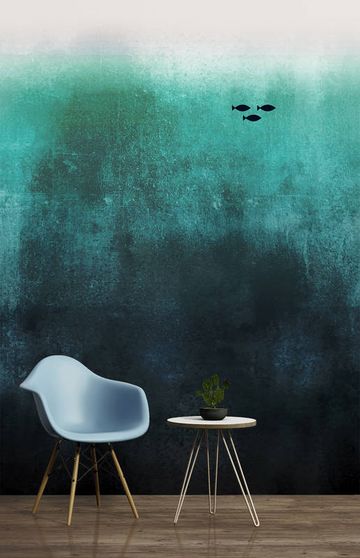 Sessel, Beistelltisch, Pflanze, Wandbild, Türkis-Gradiente