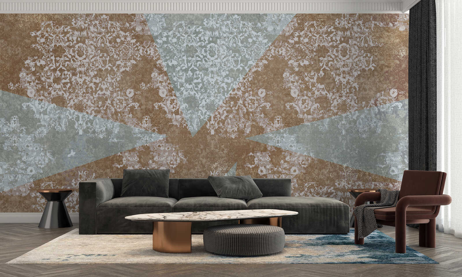 Wohnzimmerwand, Wandtapete, Geometrisches Muster, Polstermöbel, Moderner Stil