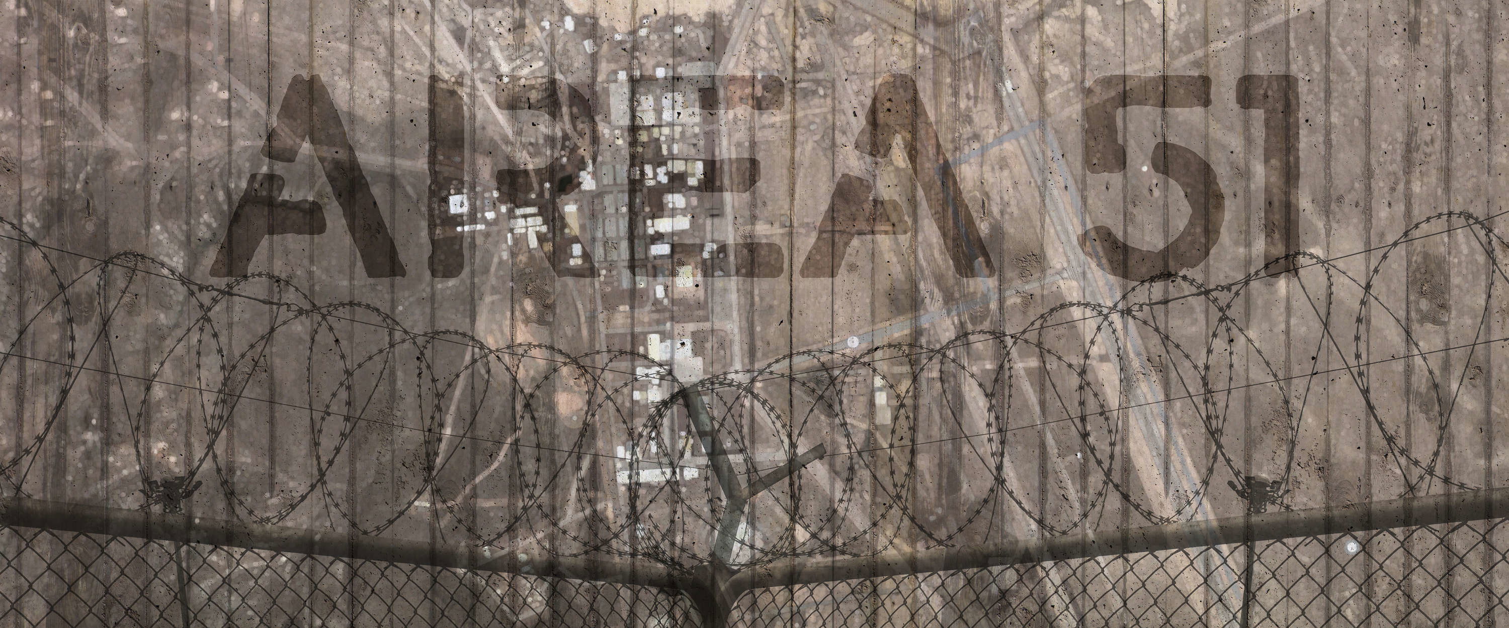             Betonoptik Fototapete – Vliestapete im Used-Design mit AREA 51 Motiv – Grau, Braun
        