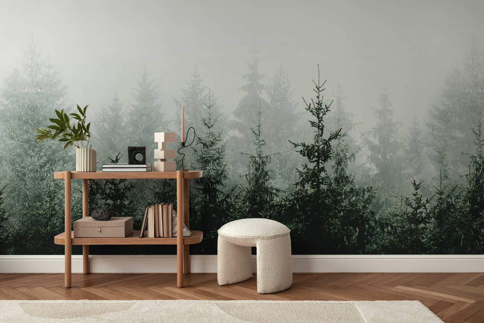 wohnzimmer, regal, deko-objekte, pflanze, mentholgrün