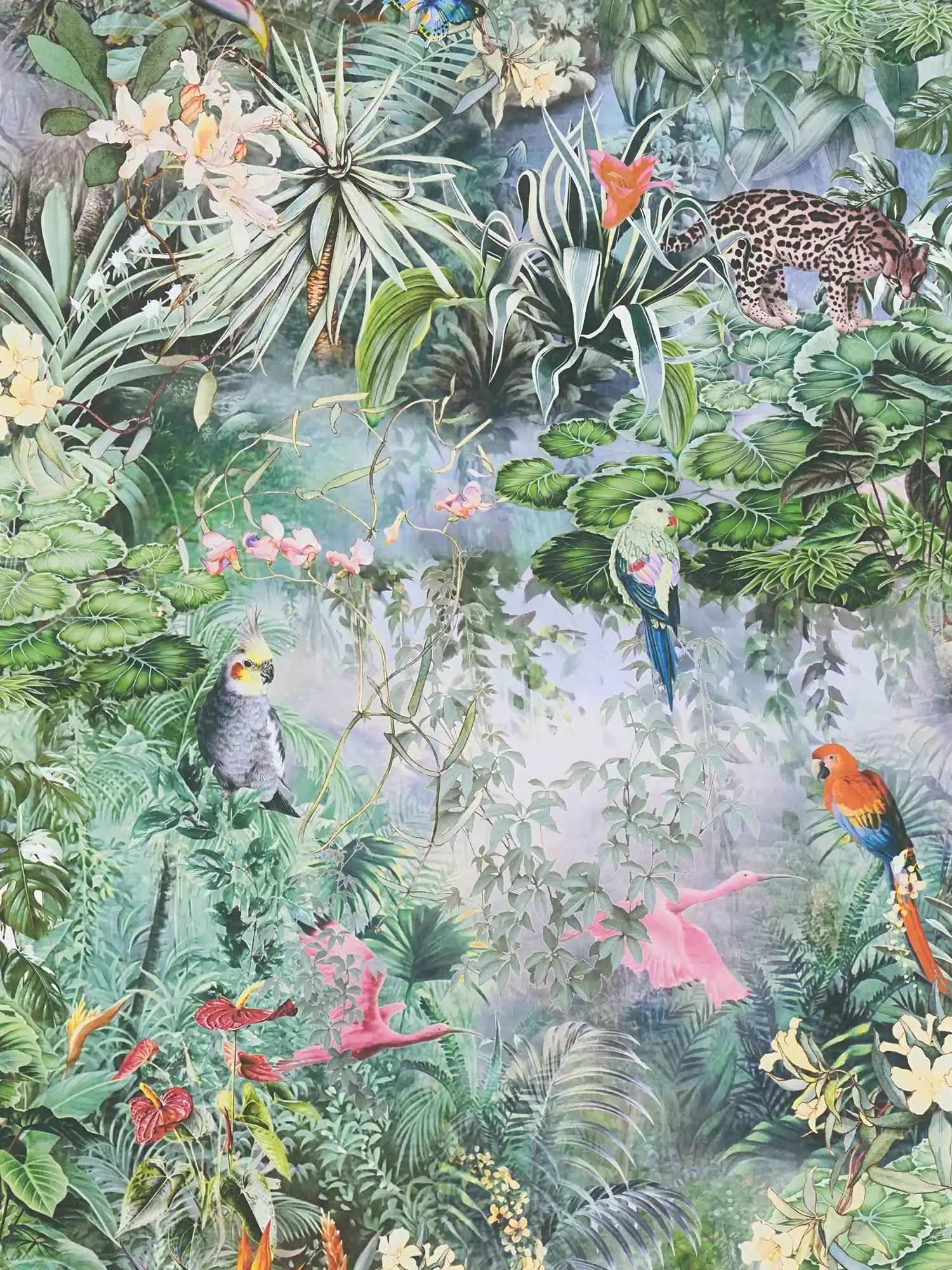         Papier peint floral Jungle Animaux & plantes - vert, gris
    