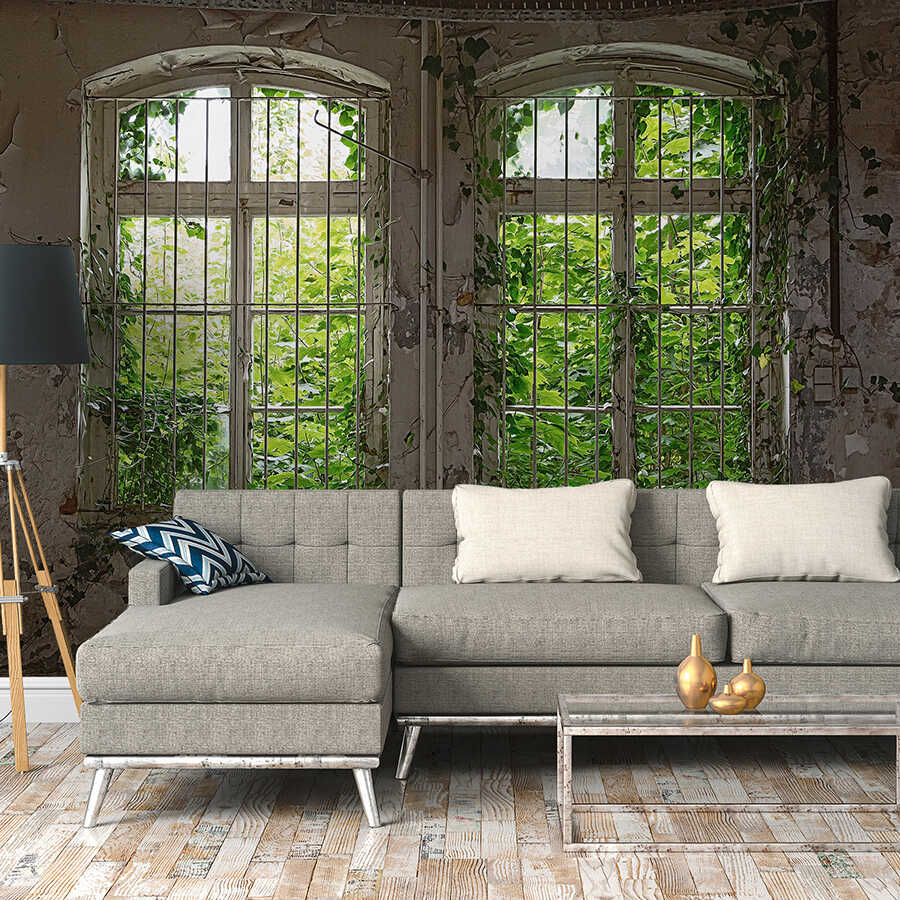 Wohnzimmer, Sofa, Grau, Couchtisch, Pflanzenranken