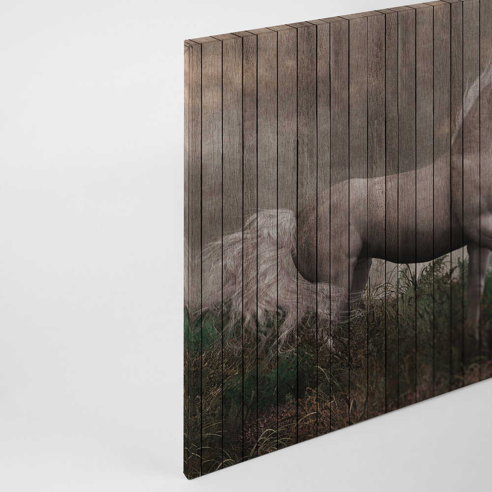             Fantasy 3 - Einhorn Leinwandbild mit Holzbrettoptik – 0,90 m x 0,60 m
        