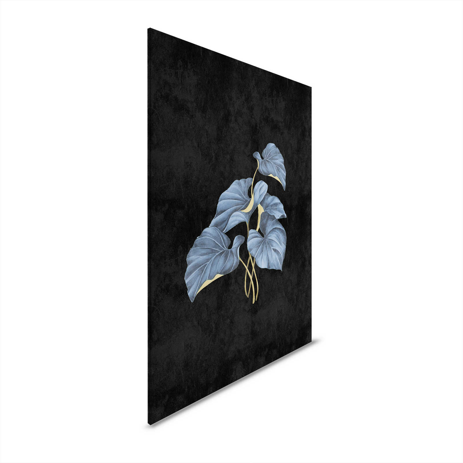         Fiji 1 - Zwart canvas schilderij Blauwe bladeren met gouden accent - 0.60 m x 0.90 m
    