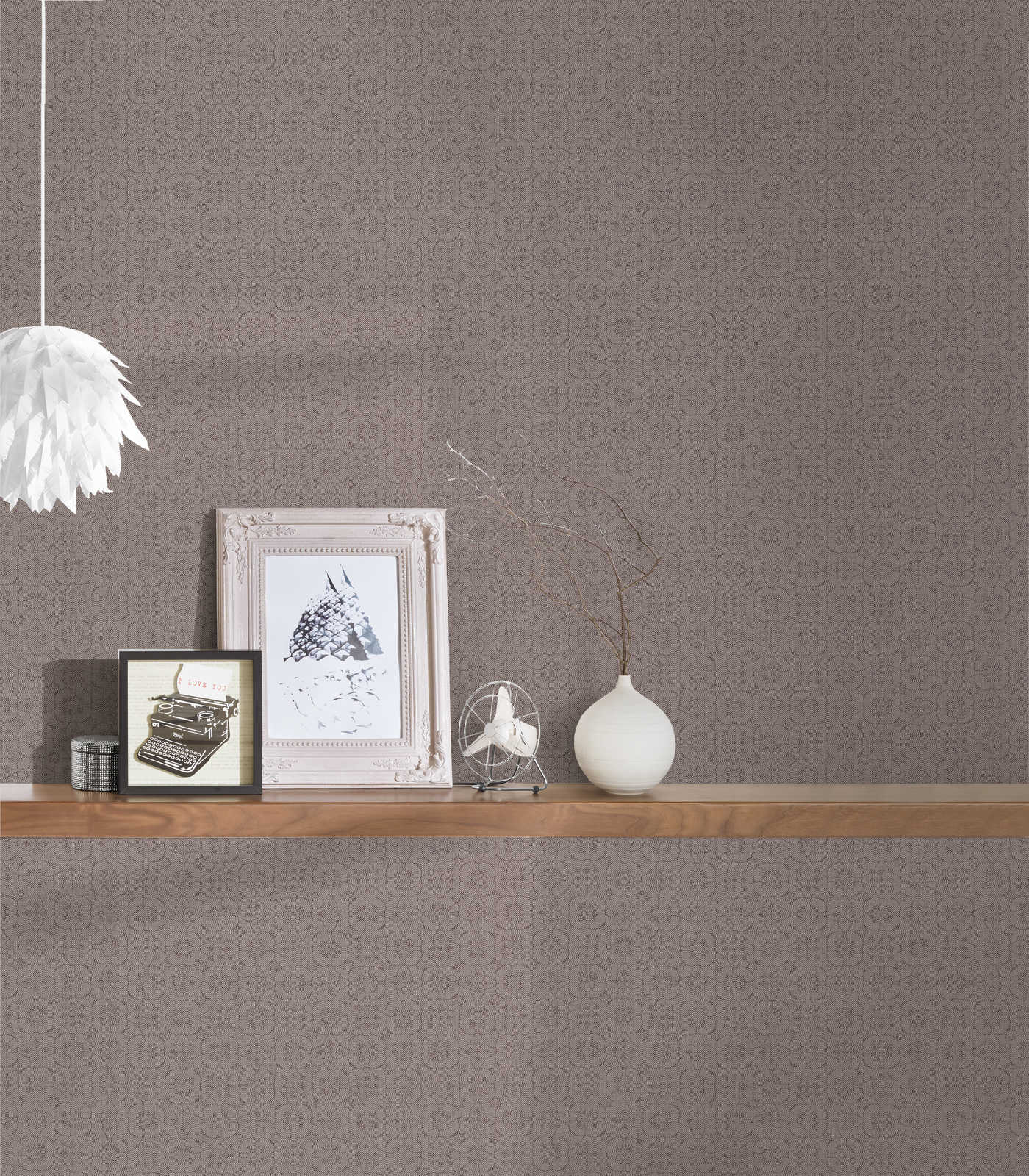 Leinenoptik Vliestapete mit vintage Muster – Braun