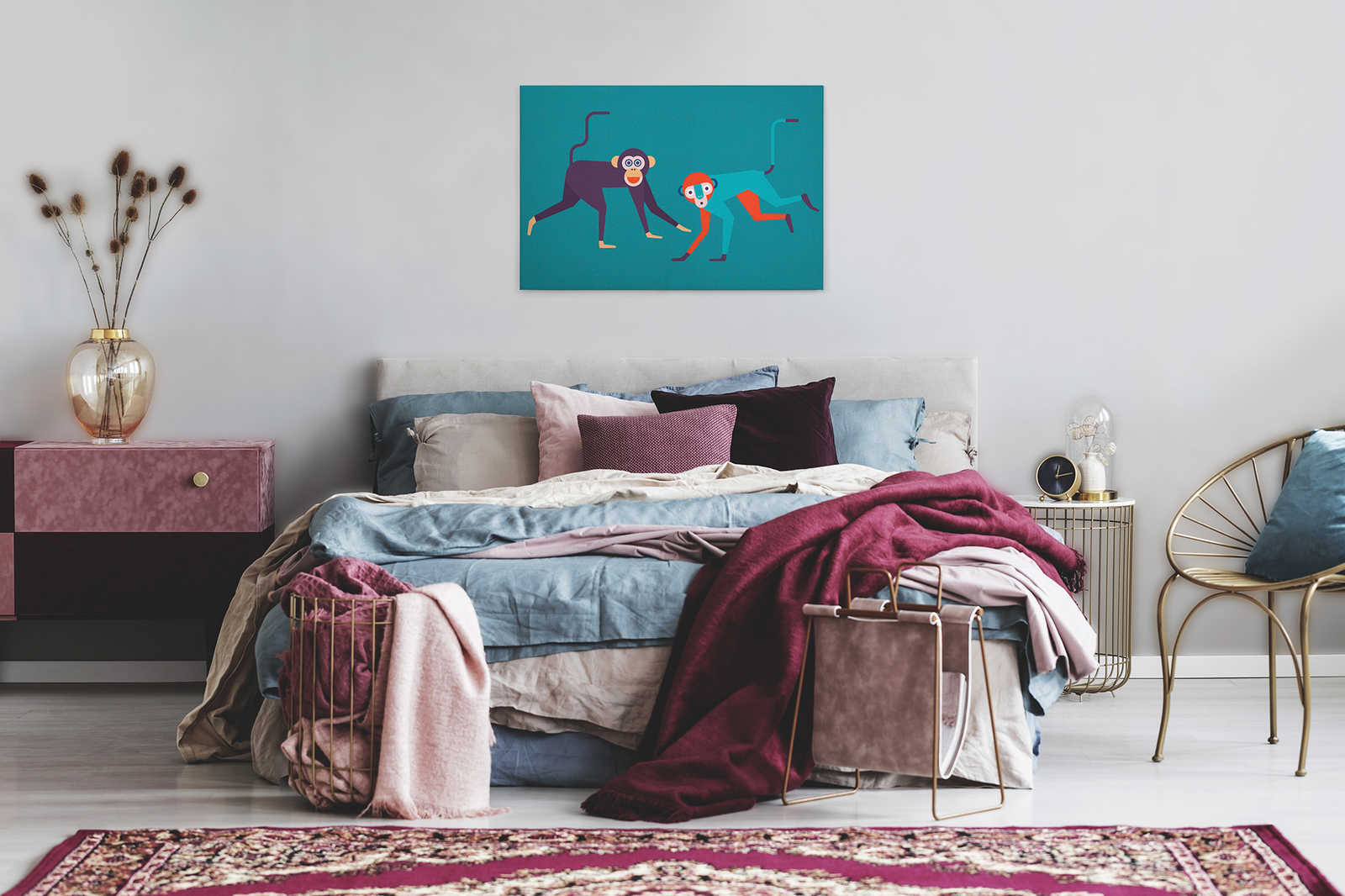             Monkey Business 1 - Leinwandbild in Pappe Struktur, Affen-Bande im Comic-Stil – 0,90 m x 0,60 m
        