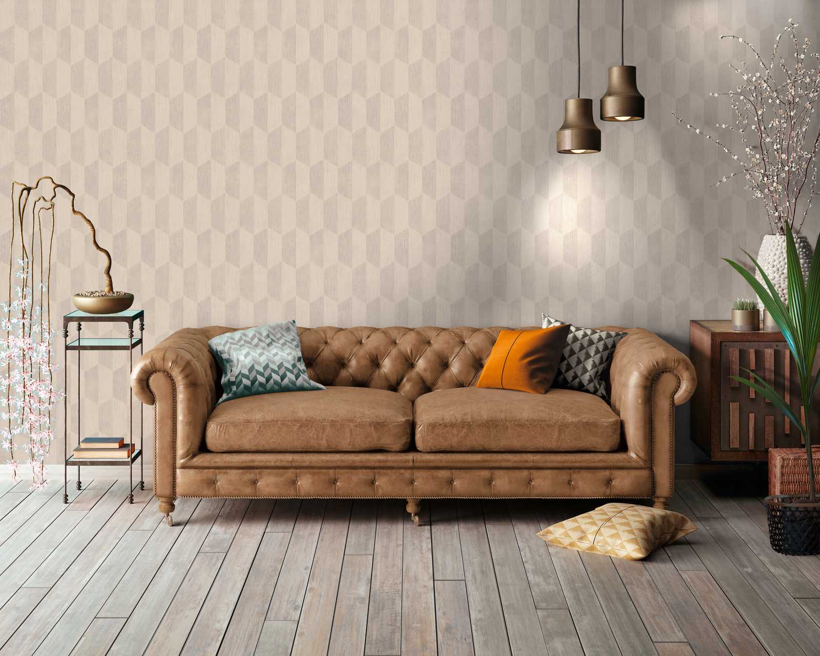Retro Tapete mit 3D Grafik Design – Grau