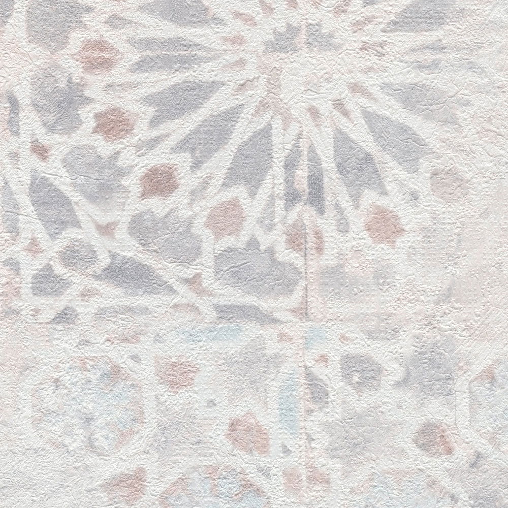             Mustertapete mit Mosaik Design im Vintage Stil – Grau, Grün, Lila
        