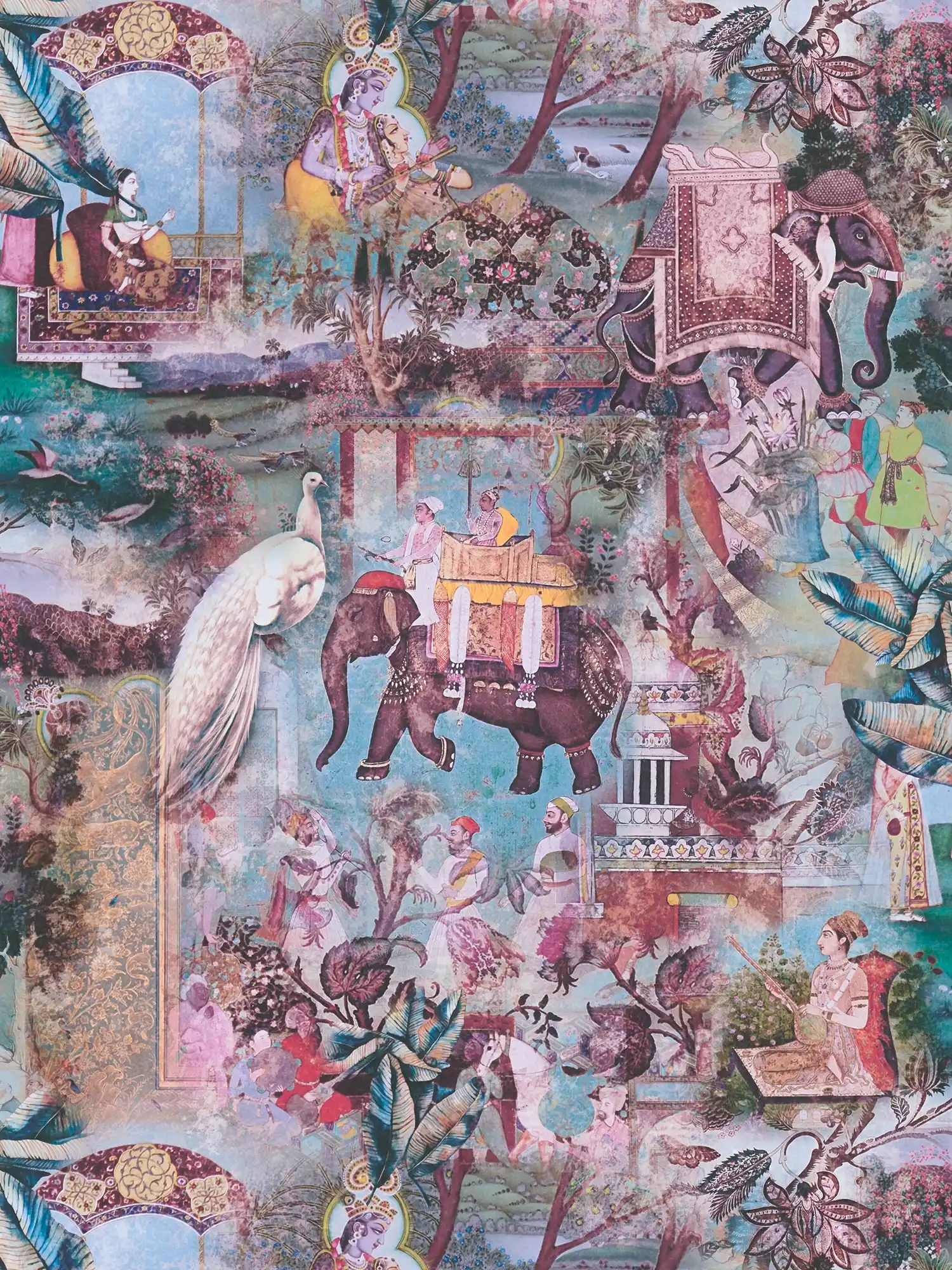 Patroonbehang Indisch vintage motief - veelkleurig, blauw