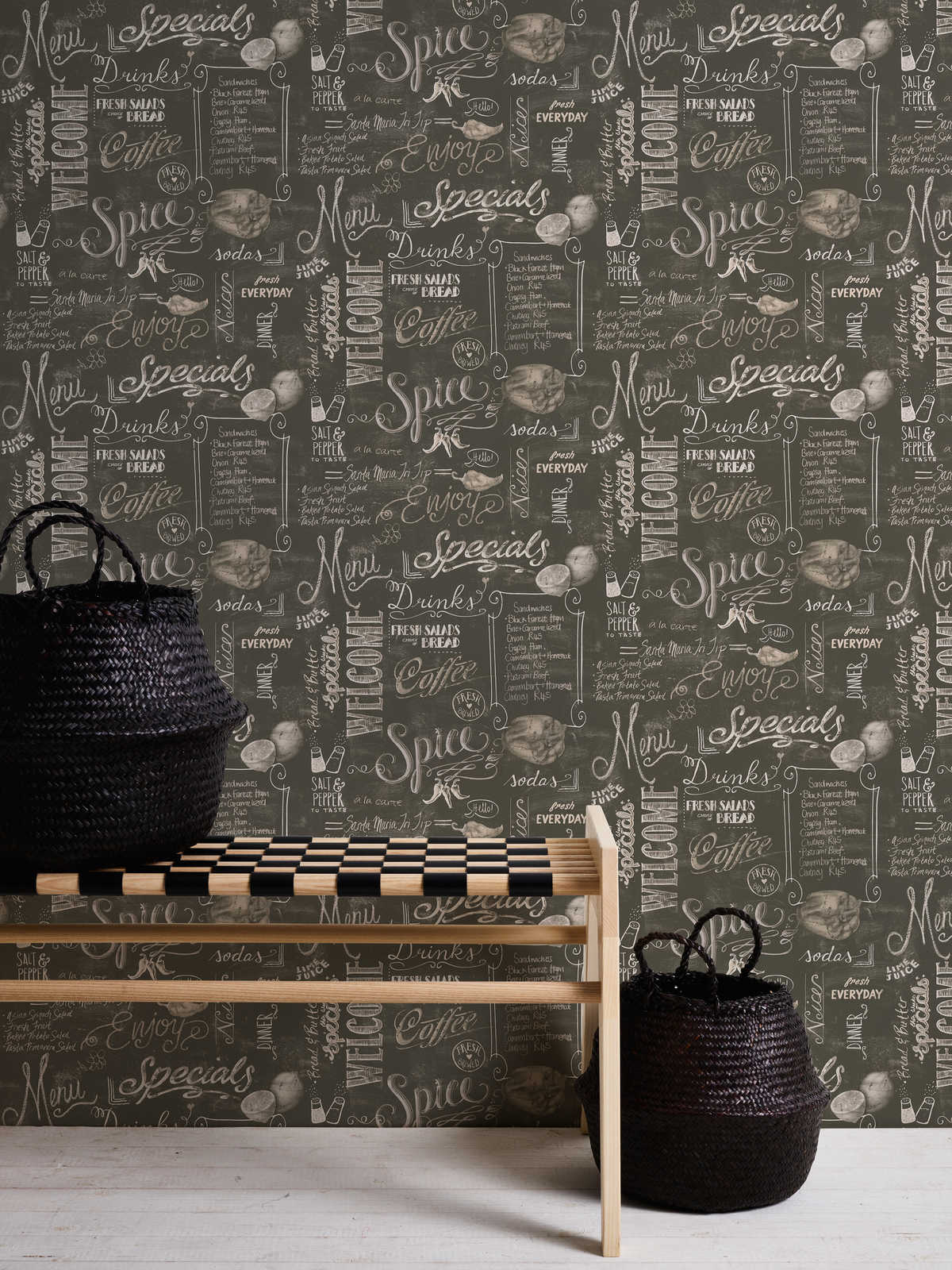             Selbstklebende Tapete | Menütafel für die Küche – Schwarz, Grau, Weiß
        