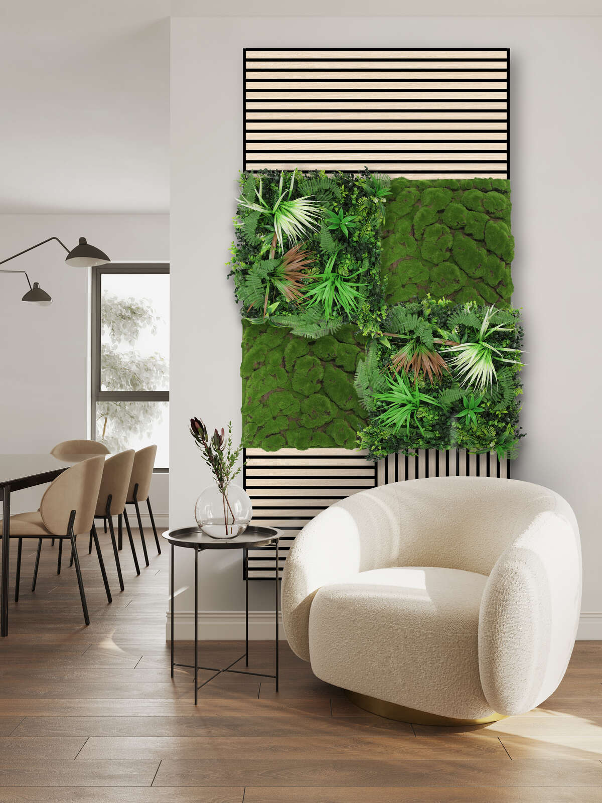 vertikal Gartenwand, pflanzenwand, living wall, möbel, wohnzimmer dekoration