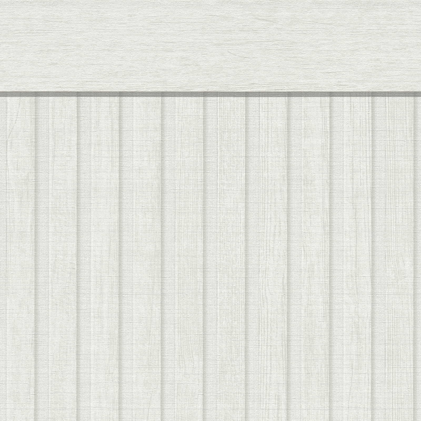 Wandvlies met realistisch akoestisch paneelpatroon van hout - wit, grijs