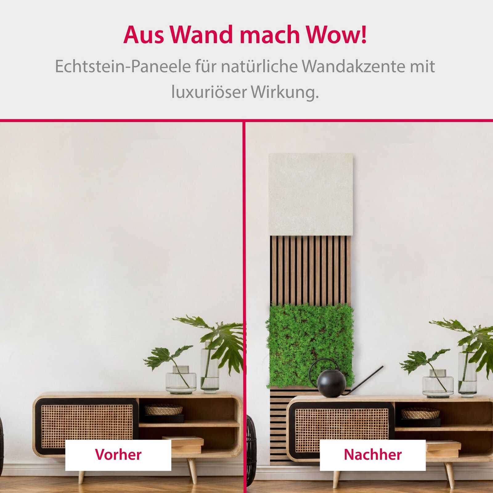 Wandpaneel, Echtholz, Grünpflanze, Holzlamellen, Sofa-Beisteller