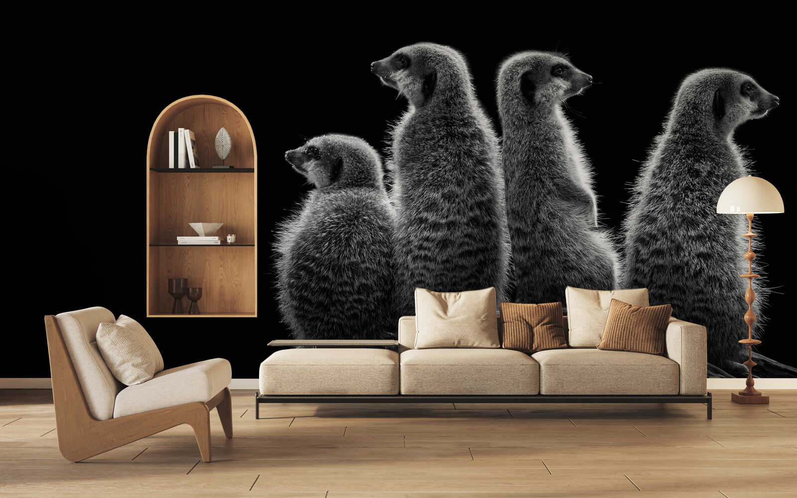 Wohnzimmer, Sofa, Sessel, Wanddeko_Tier, Holzregal