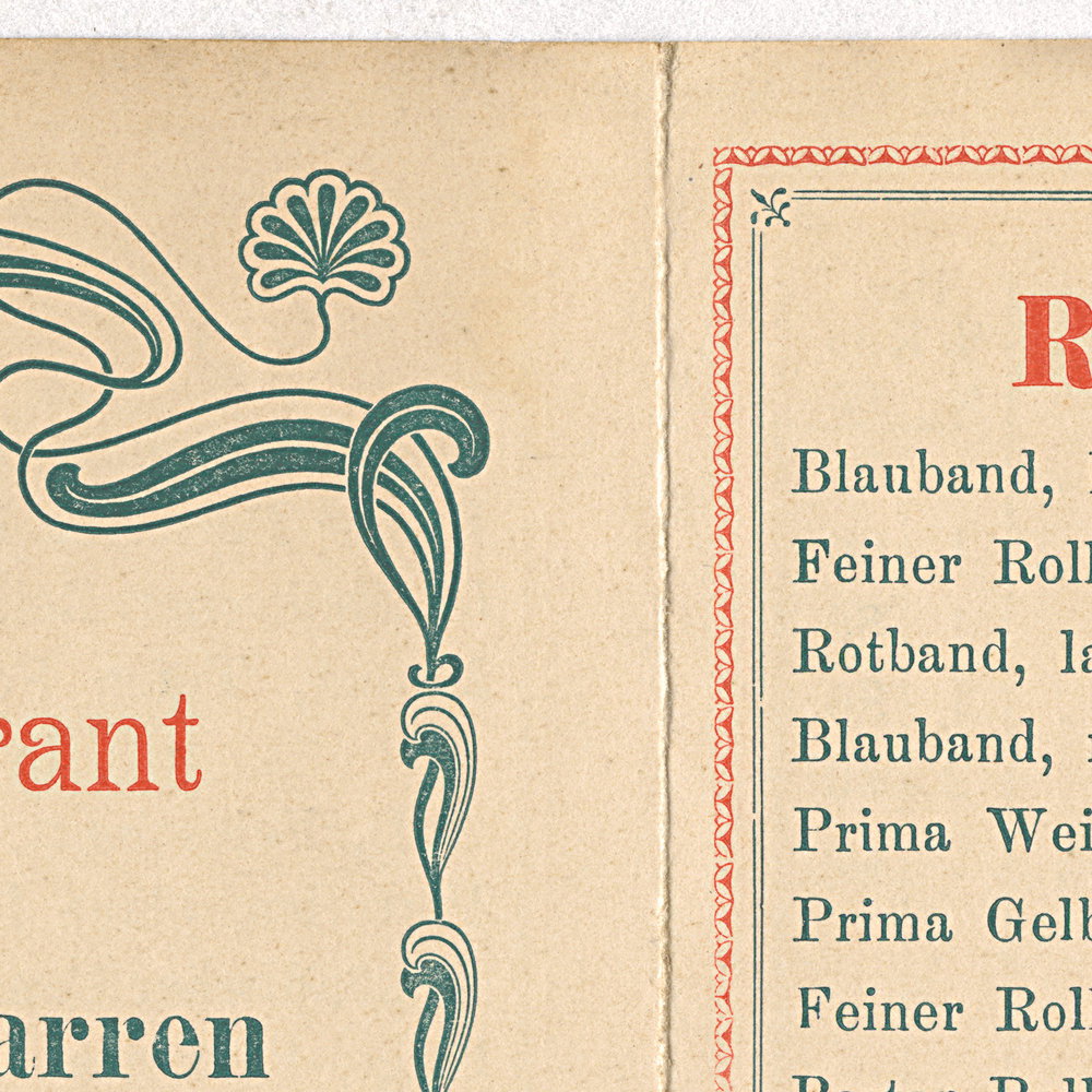             Vliestapete im Vintage Flair – Fototapete mit Tabak-Karte im Retro Design – Beige, Rot, Grün
        