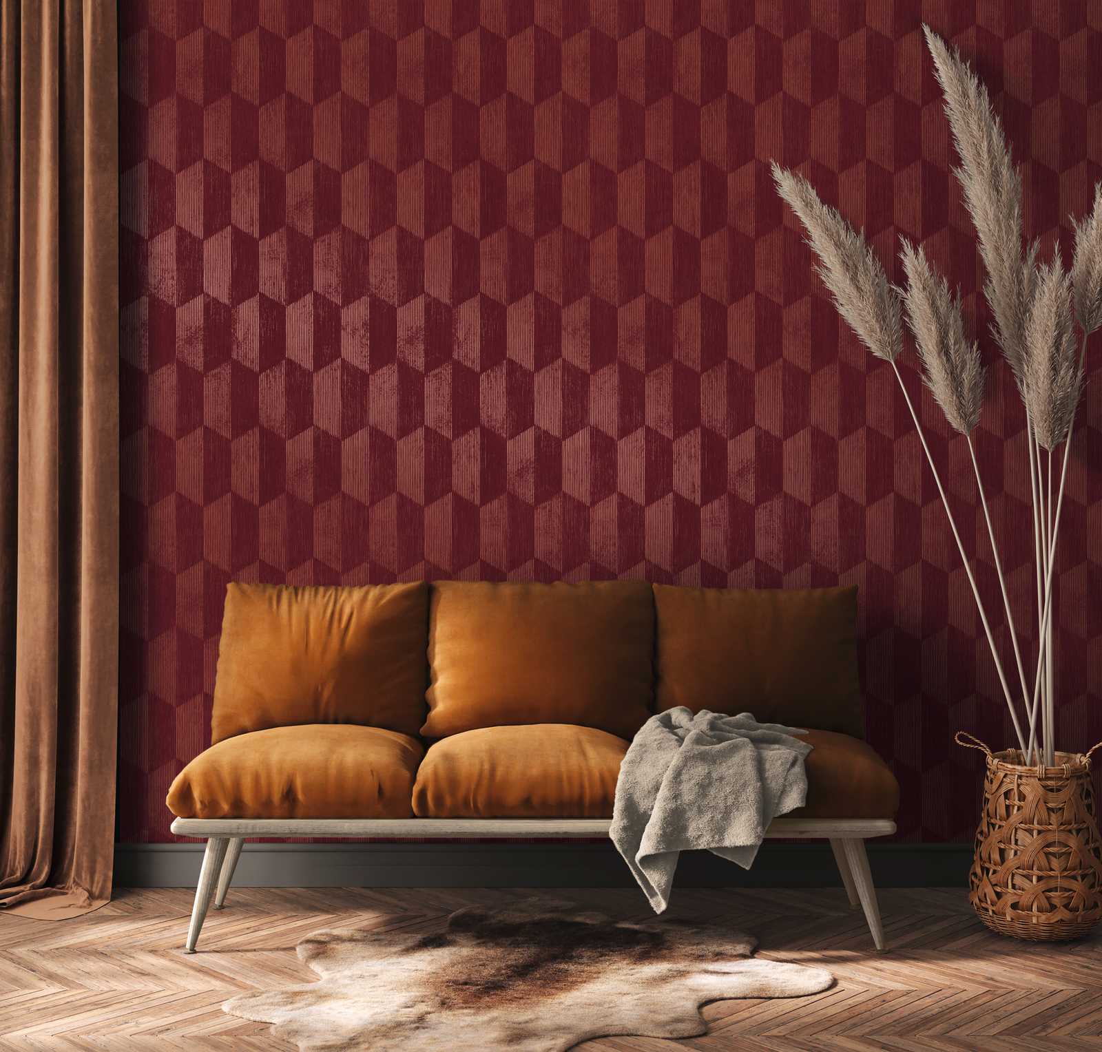             Textured wallpaper with 3D graphic pattern - metallic, red
        