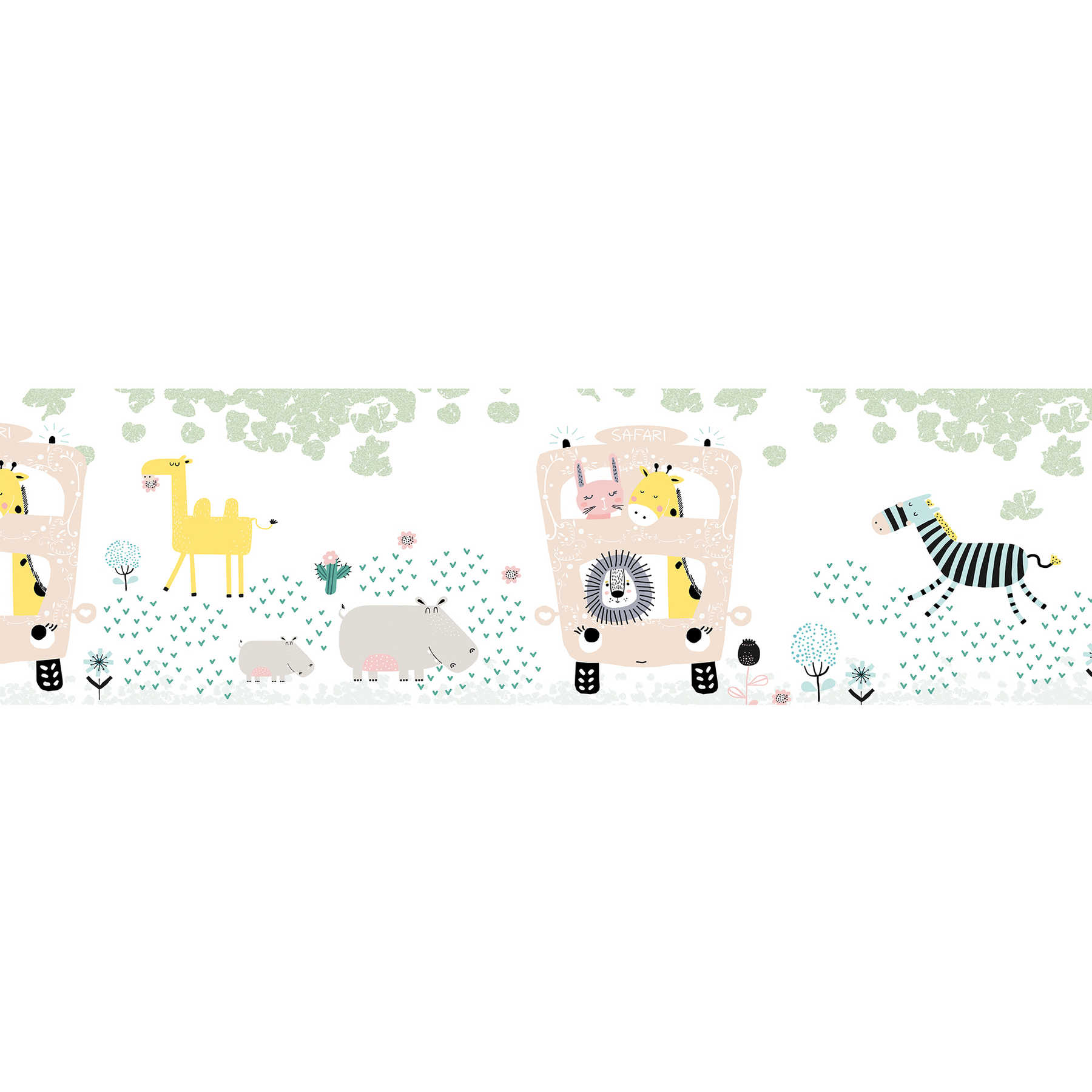         Border for girls and boys "Colorful animal safari" - green, blue, yellow
    