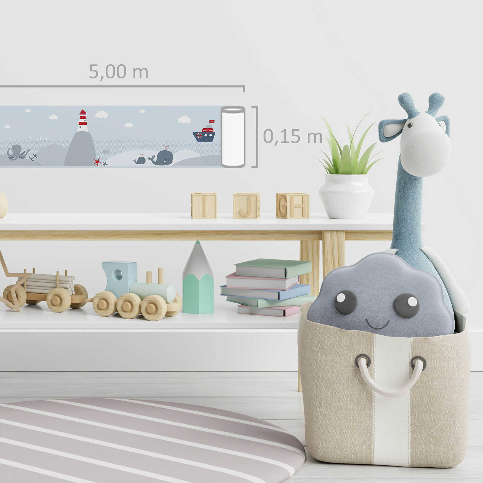             Zelfklevende rand voor babykamer 'Zee-avontuur' - Blauw, Rood
        