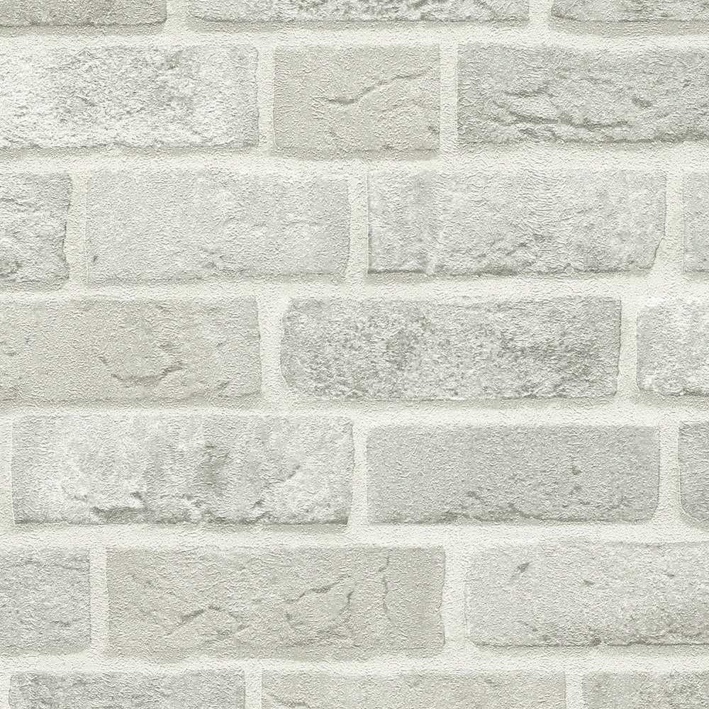 Graue Steinoptik Tapete Backstein 3D Motiv – Grau, Weiß