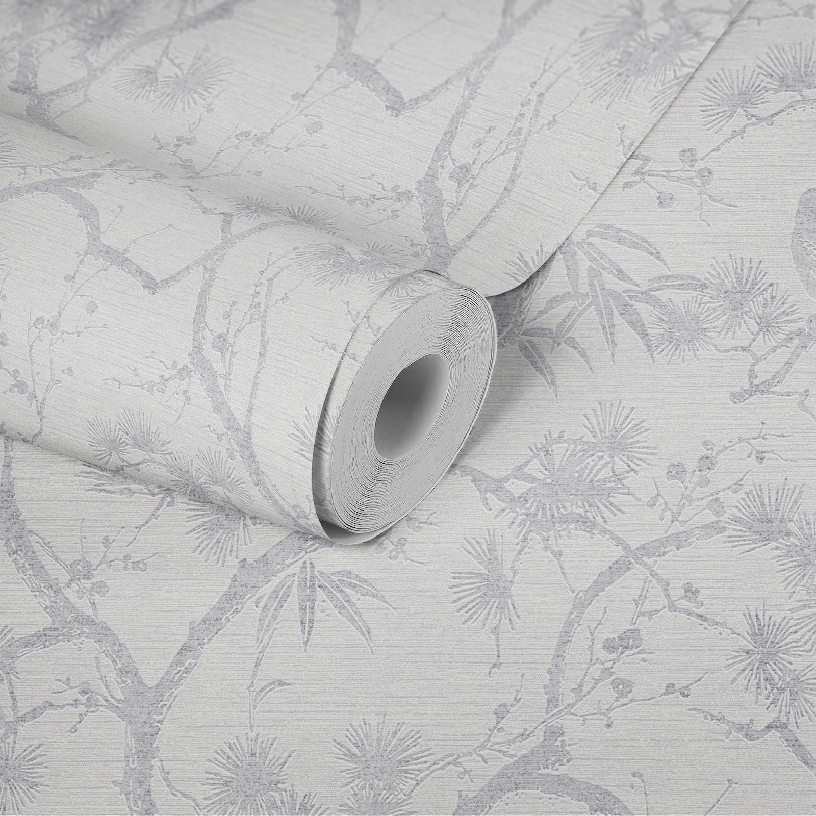             Tapete mit natürlichem Design im Asia Style – Grau, Metallic, Weiß
        