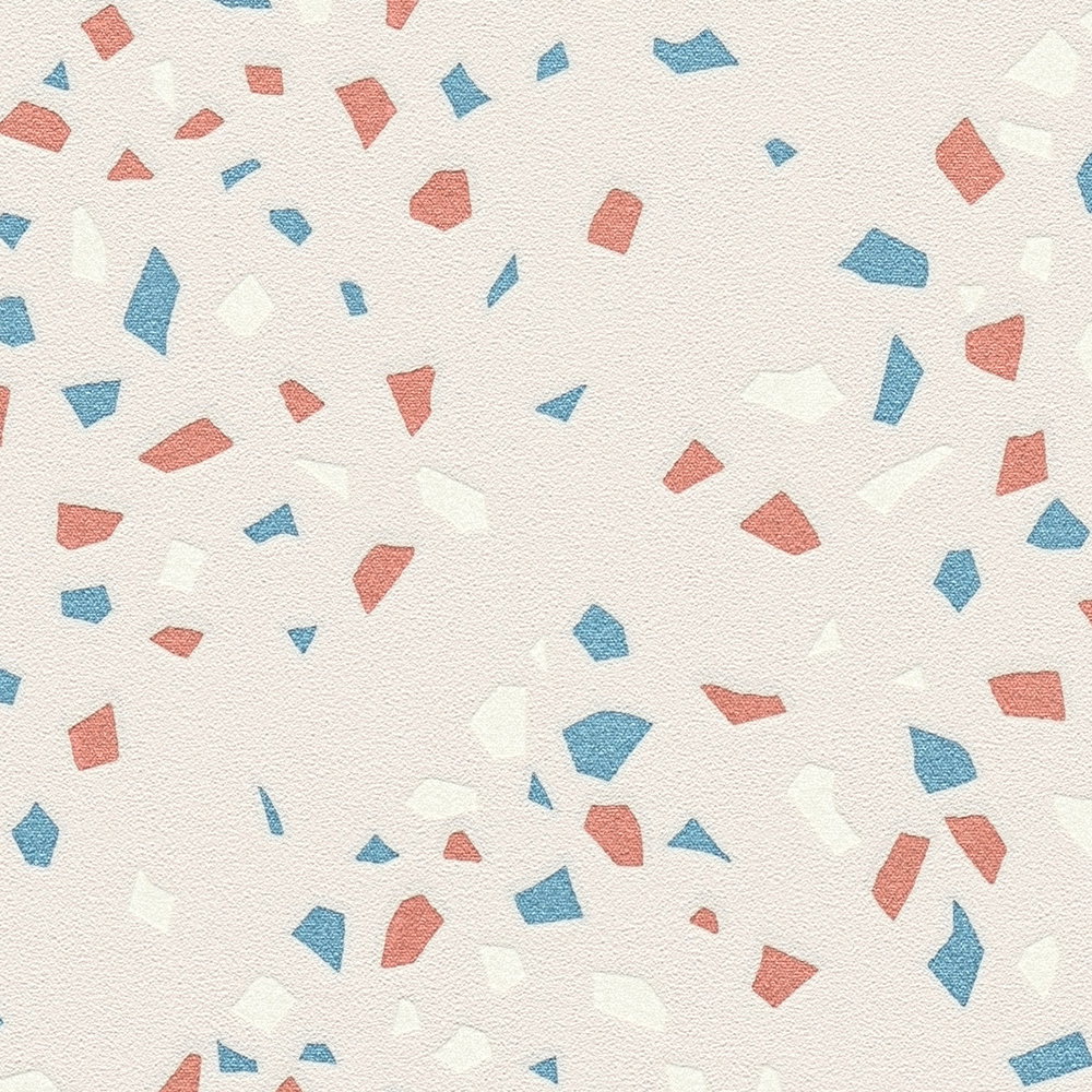 Vliestapete mit Terrazzo Muster – Blau, Rosa, Weiß