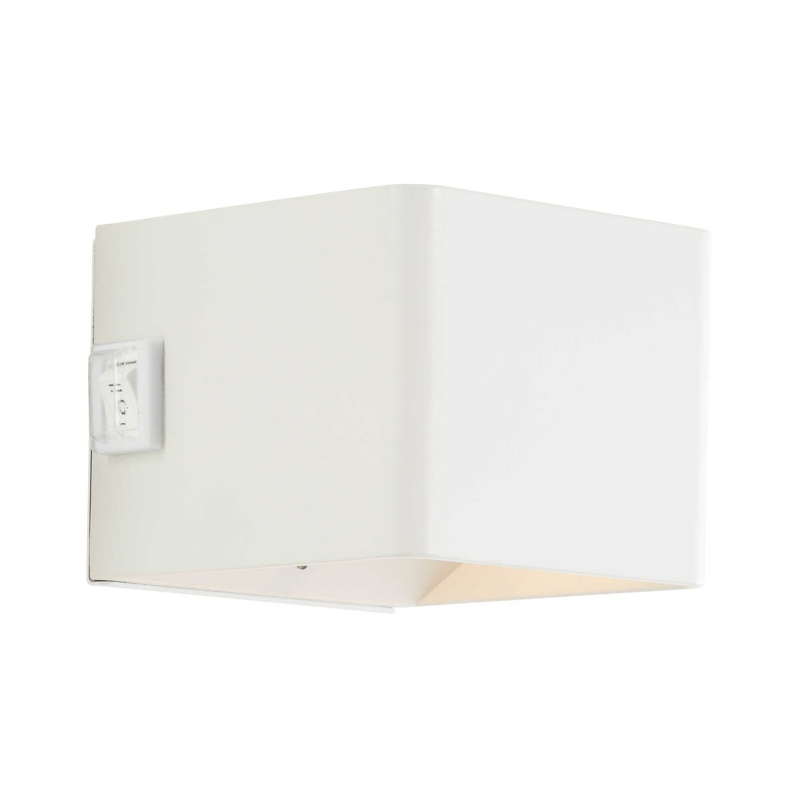         Minimalist wall light in white - Cubic design with integrated switch 10.3cm wide x 8cm high - White
    