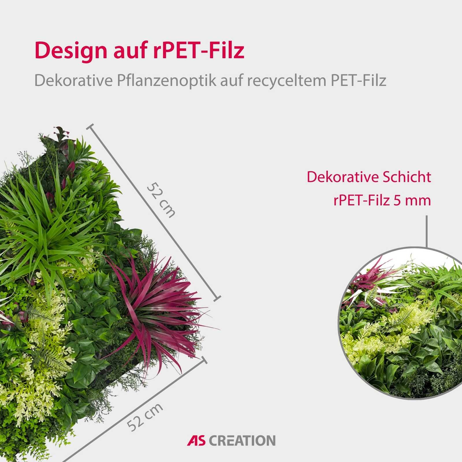 pflanzenarrangement, faux-rit, künstliches grün, dekoratives pflanzenarrangement, rPET-Filz