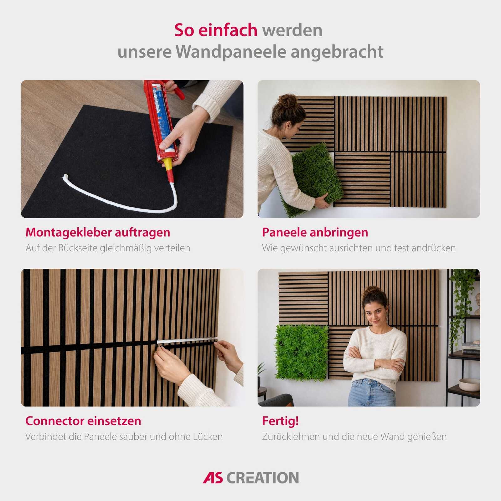 Wandpaneel, Montagekleber, Paneele, Holzlamellen, Verbindung