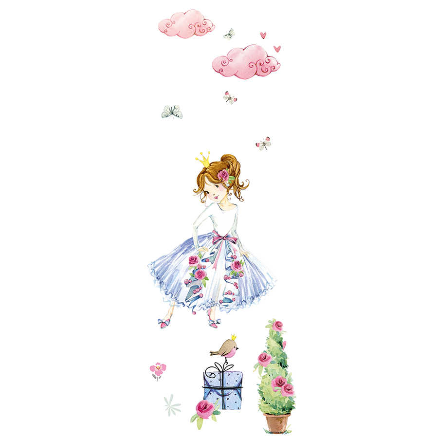         Papier peint panoramique enfant motif princesse en bleu et rose sur intissé lisse premium
    