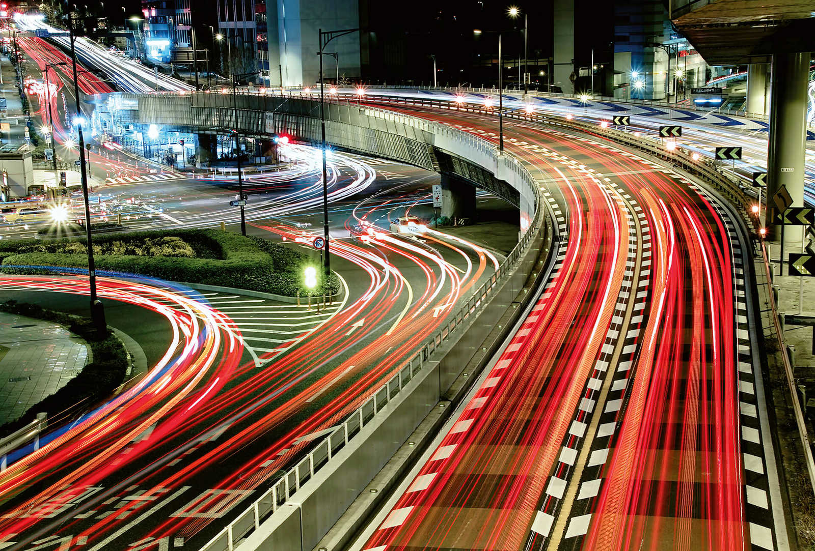         City Light Stripes at Night Muurschildering
    