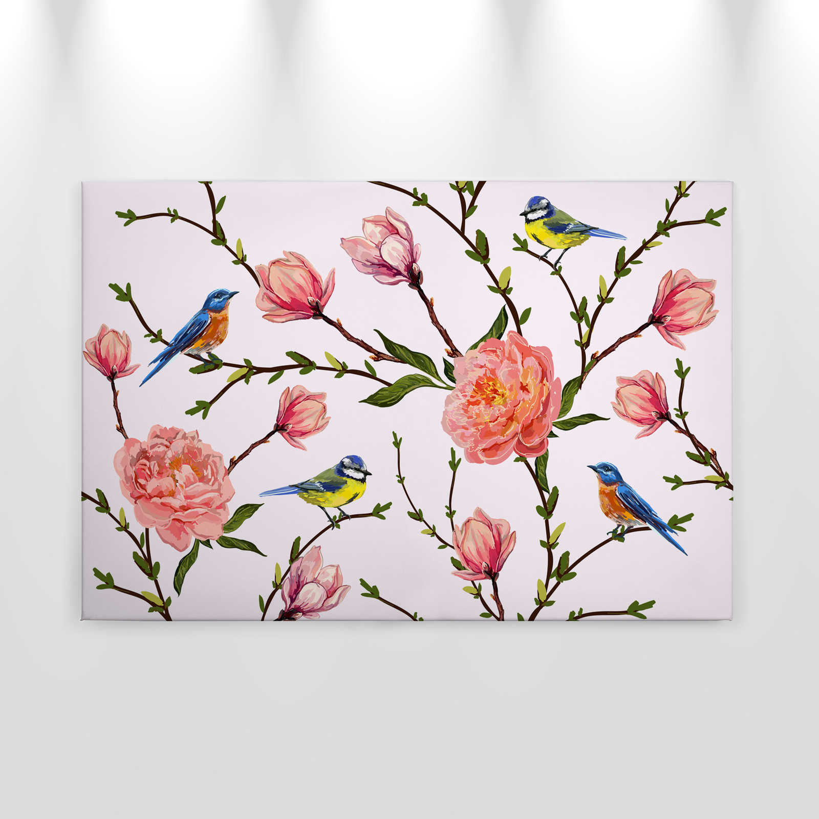             Leinwand Vögel & Blumen minimalistisch – 0,90 m x 0,60 m
        