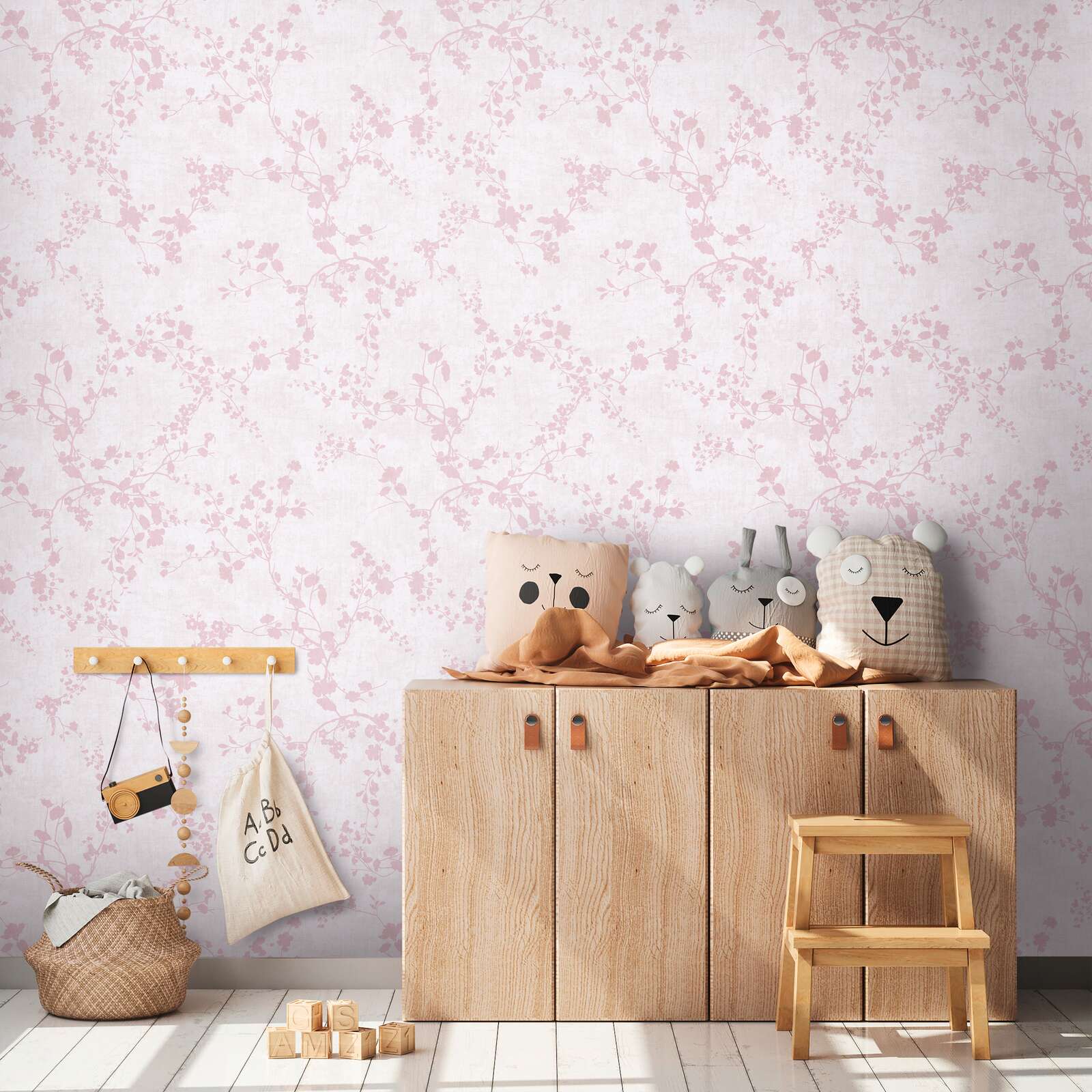             Kinderzimmer Vliestapete Blumenmuster in Pastellfarben – Romantisches Design für eine sanfte Atmosphäre – Creme, Rosa
        
