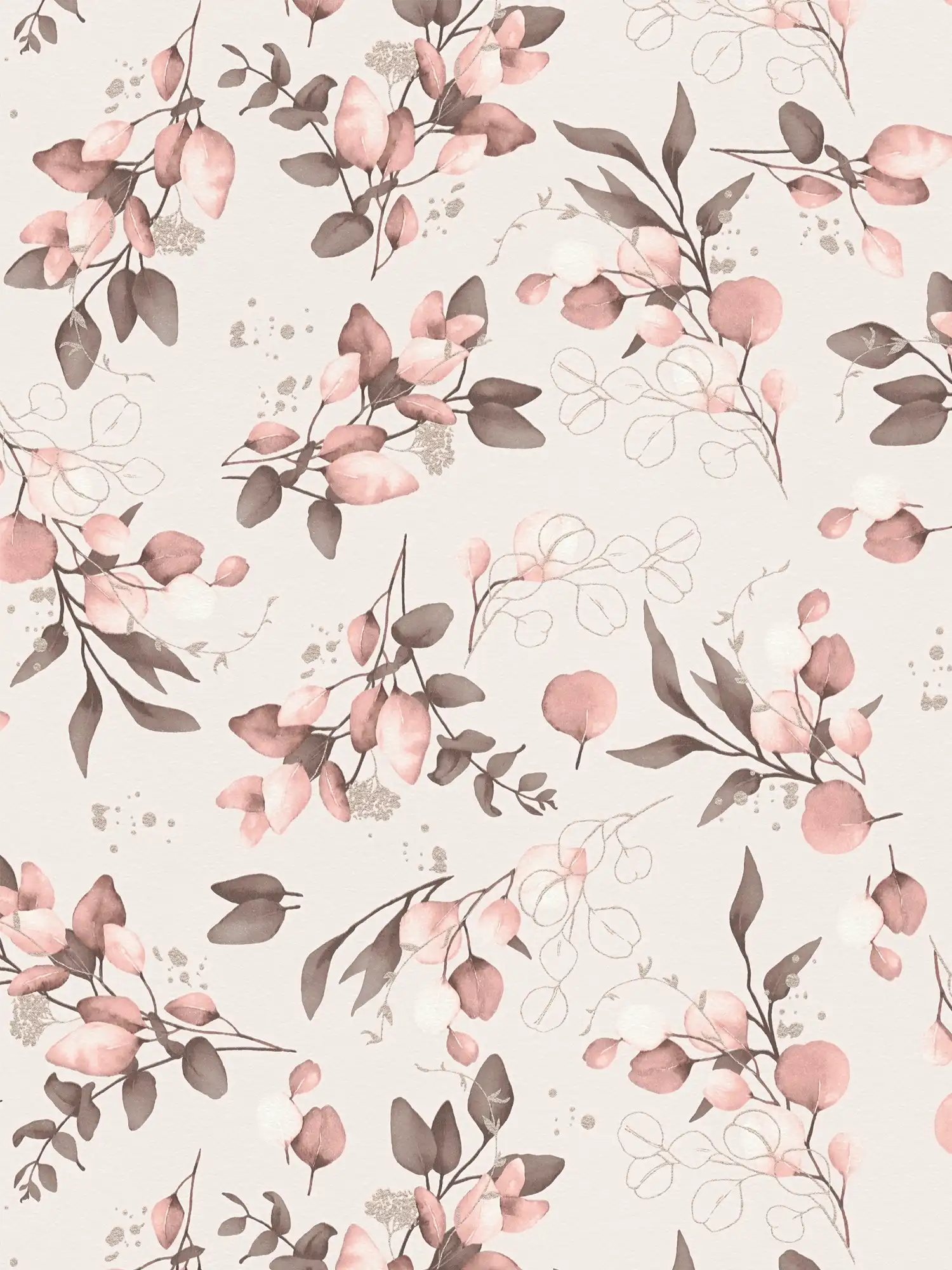 Non-woven wallpaper with delicate floral motif and gold effect - Rpsa, Pink, Gold