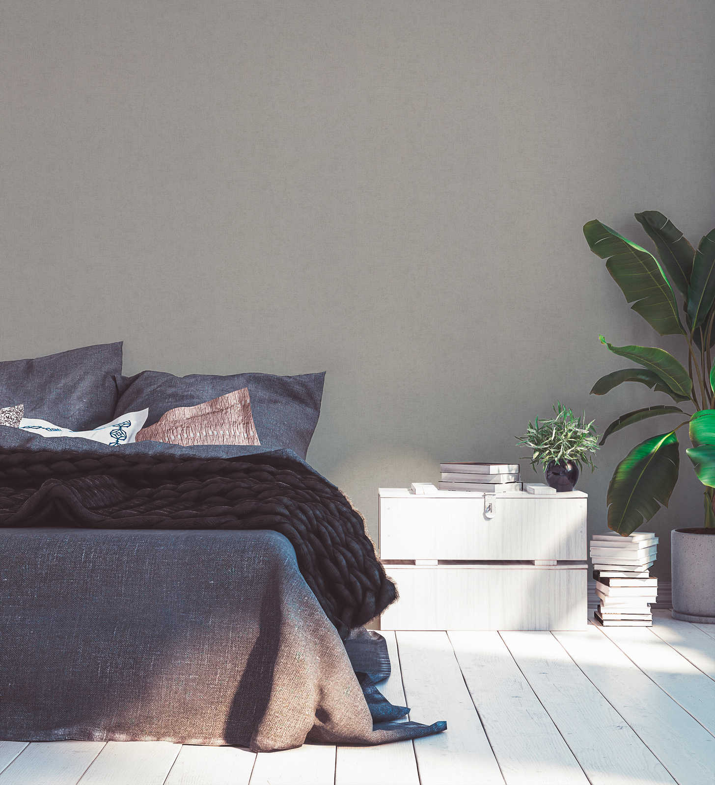             Glänzende Vliestapeten Greige mit Strukturdesign – Grau, Metallic
        
