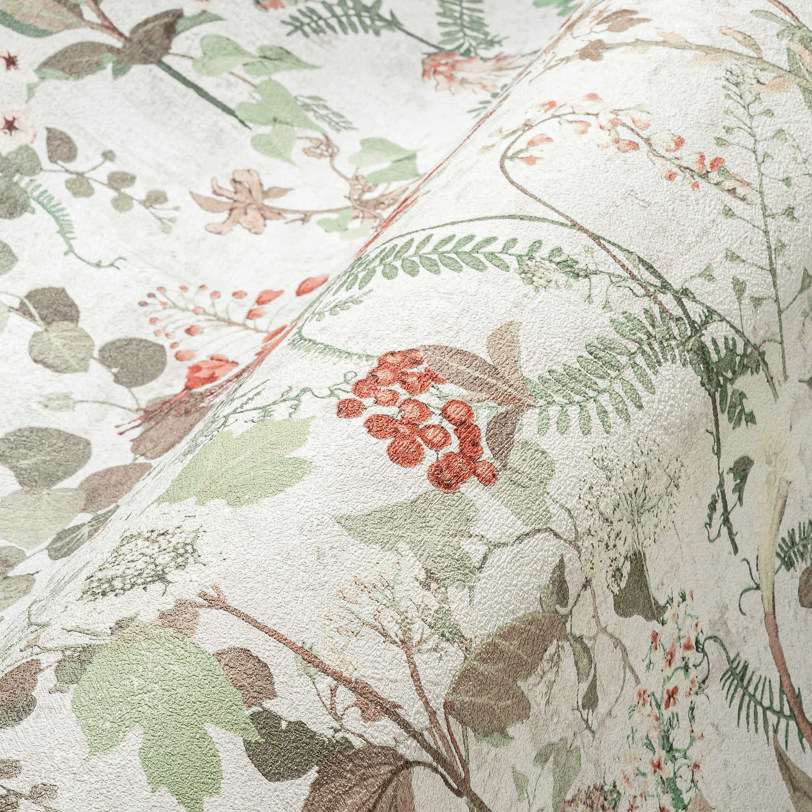             Tapete Blumen & Beeren im Landhaus Stil – Creme, Rot
        